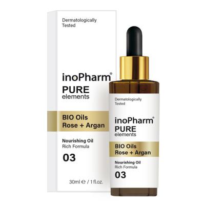InoPharm Pure Elements Серум за лице и шия с БИО масла от роза и арган 30мл