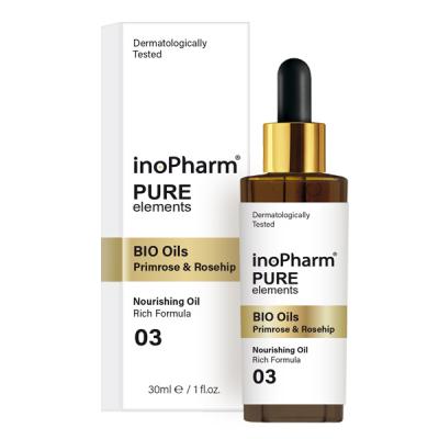 InoPharm Pure Elements Серум за лице и шия с БИО масла от Шипка и Вечерна Иглика 30мл