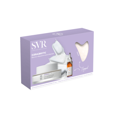 SVR Комплект Cera Biotic Изглаждащ крем-балсам 50мл + Ampoule C Регенериращ концентрат за лице 10мл + Гуаша масажор