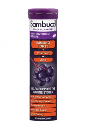 Самбукол / Sambucol AntiVirin Имуно Форте + Вит.С + Цинк ефервесцентни таблетки х 15