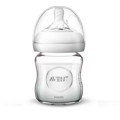 Авент / Avent Стъклено шише Natural с биберон Slow с 1 дупки 0м+ 120мл